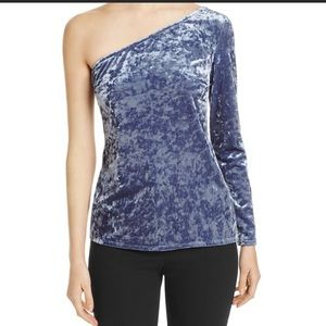 Blue One-Shoulder Velvet Top